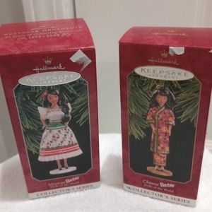 Vintage 1998 Hallmark 2 Ornaments 1 Chinese Barbie, & 1 Mexican, In Box
